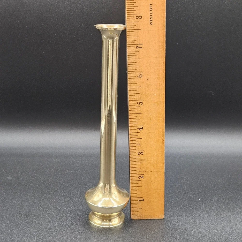 Vintage Polished Brass Bud Vase Slender 8 Inch Tall Gold Tone Minimalist Decor